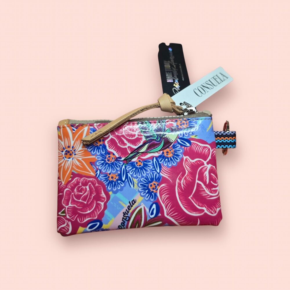 Consuela Merlot Pouch Zipper Coin Purse Keyring Colorful Floral Key Pouch Boho